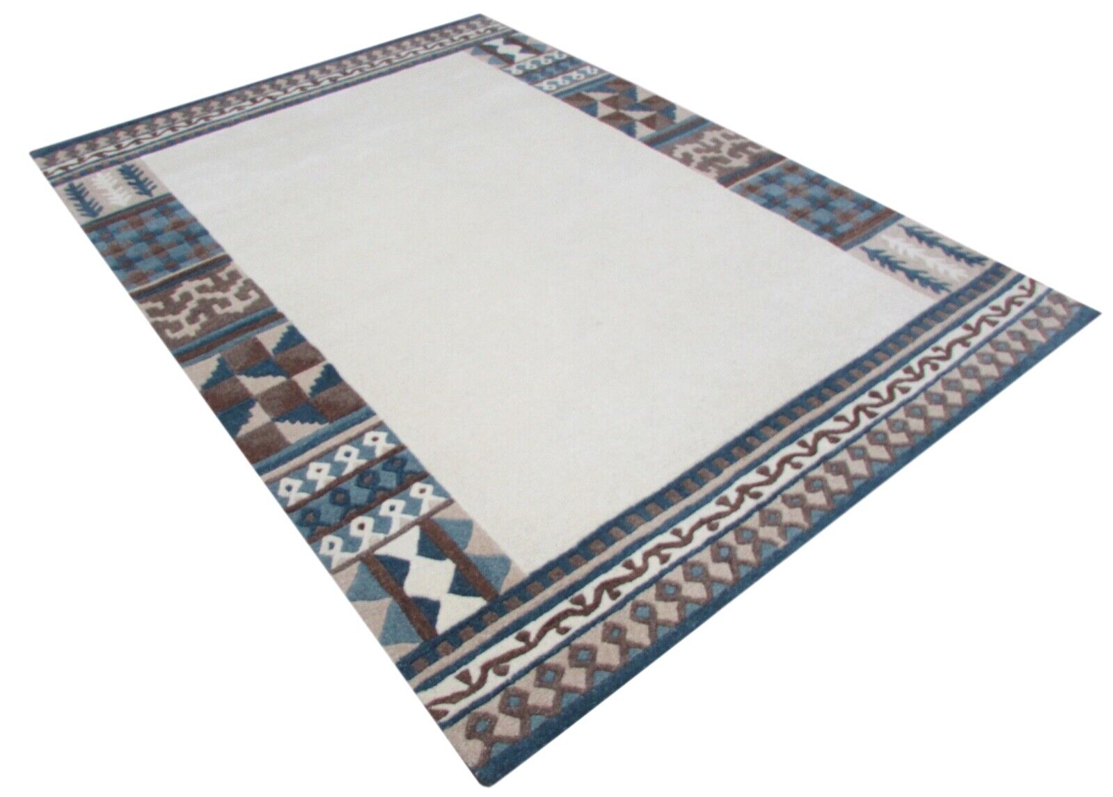 Alfombra 100% Lana Beige 160X230 cm Azul Gris Marrón Lana Tufted a Mano T814 