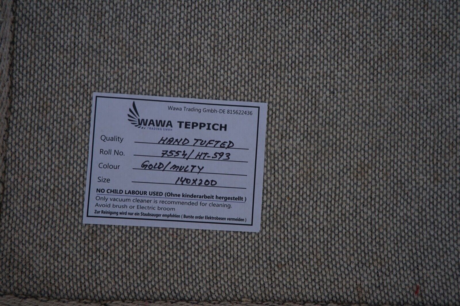 140X200 cm Teppich 100% Wolle Gold Beige Braun Orient Handgetuftet HT593