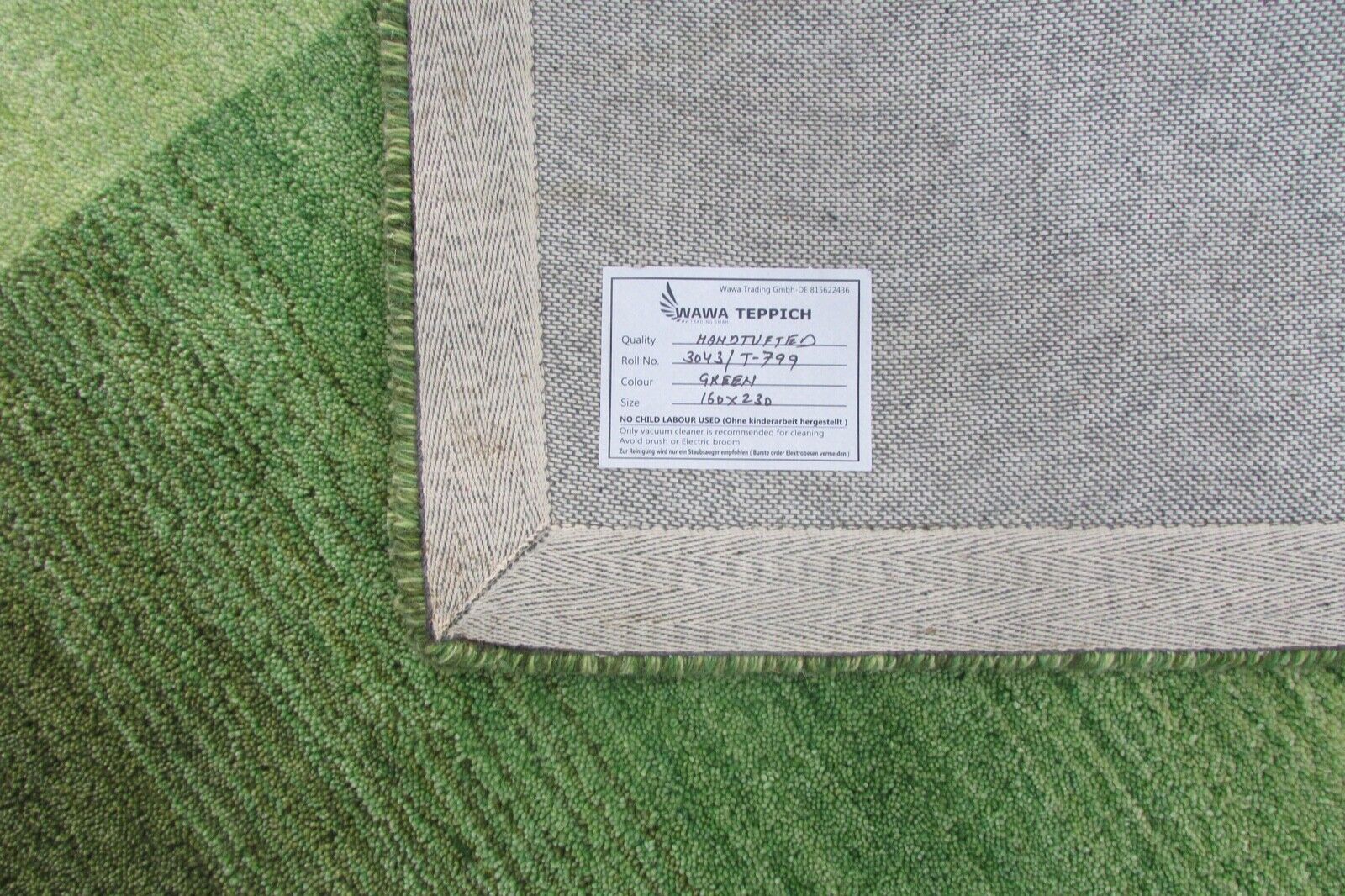 Grün Teppich 160X230 cm Teppich 100% Wolle Orientteppich Handgetuftet T799