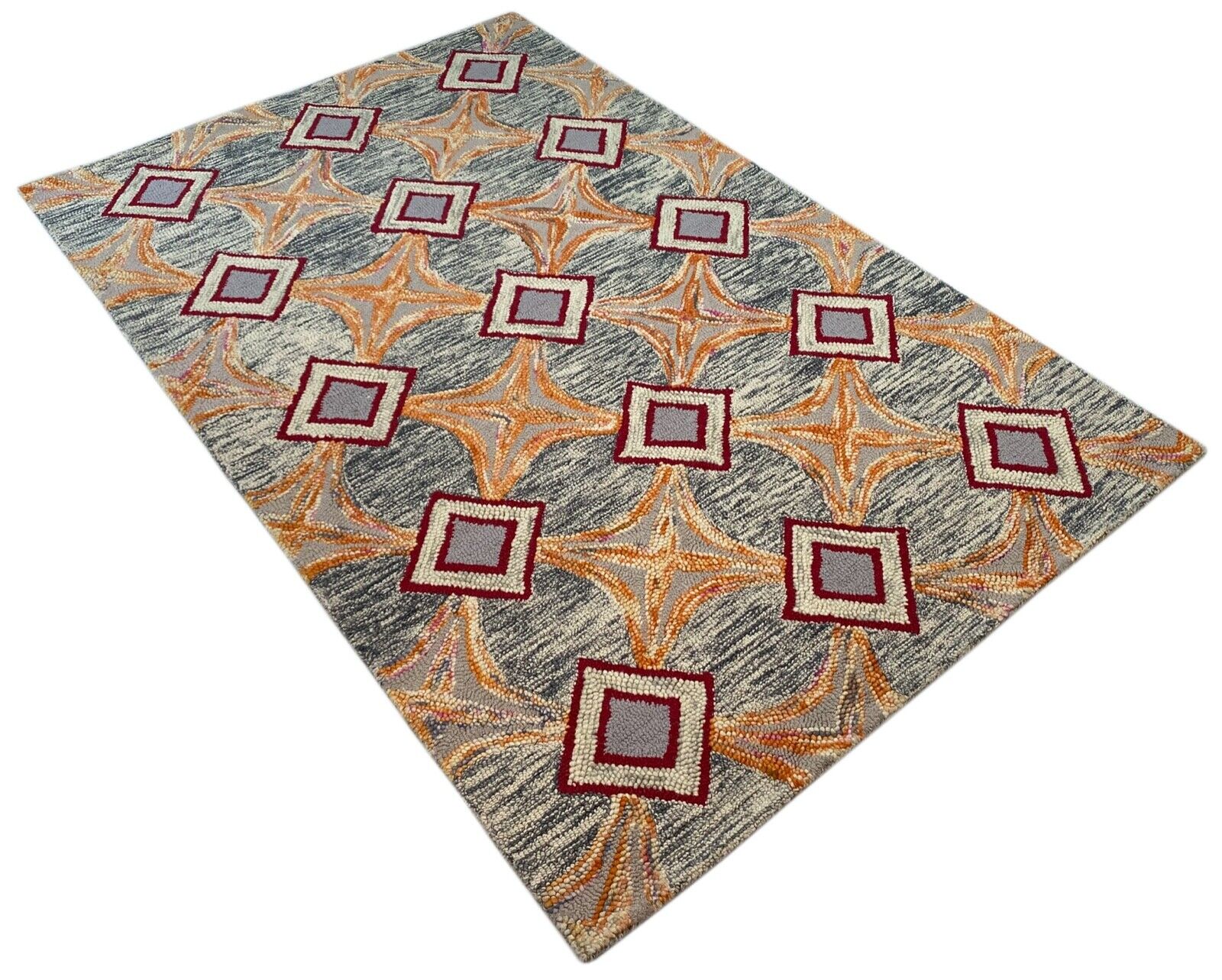 Designer Teppich Orange Beige Rot Grau 100% Wolle Handarbeit 150X240 CM MH925