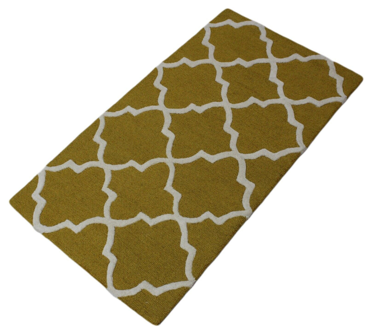 Gold Gelb Teppich Orientteppich 100% Wolle Handgetuftet 80X150 CM