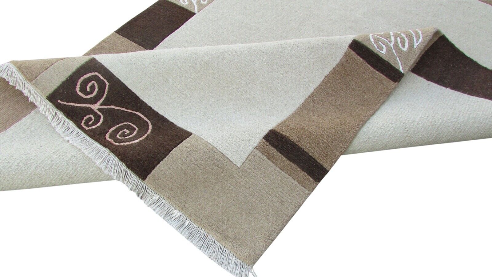 Nepal Teppich Handgeknüpft Braun Beige 100% Wolle Orientteppich 163x228 cm N-73