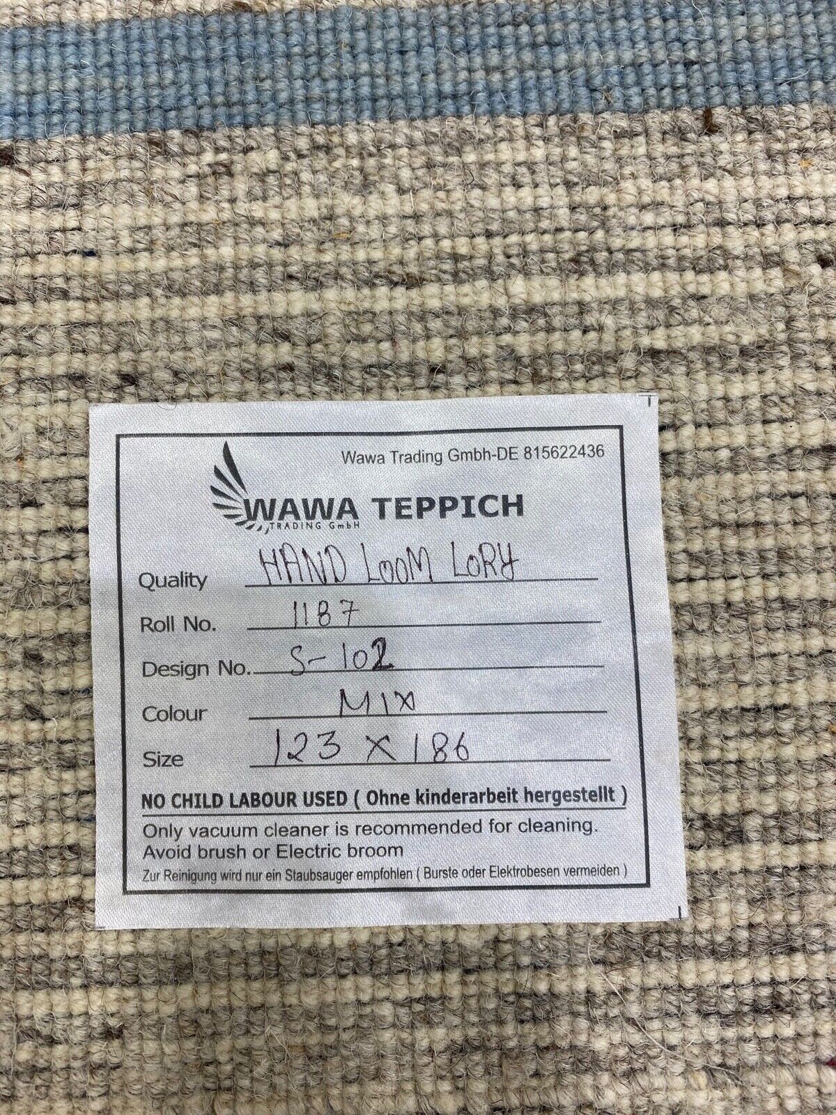 Teppich 100% Wolle Beige Grau Gabbeh lori Handgewebt 123x186 cm Naturwolle S102