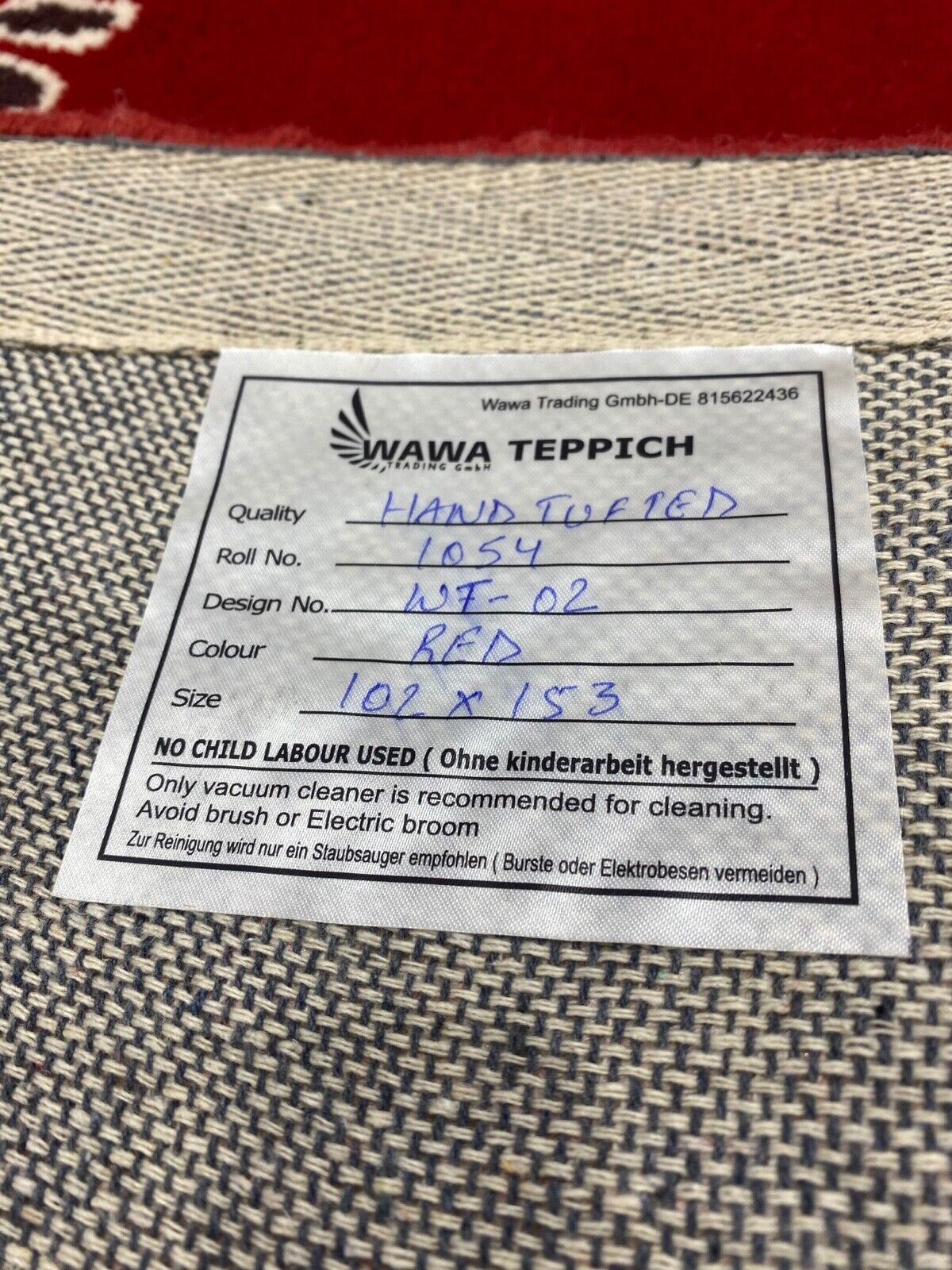 Rot Designer Teppich 100X150 CM Handarbeit 100% Wolle Handgetuftet WT2