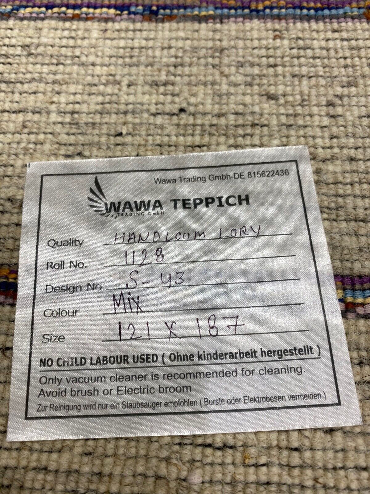 Teppich 100% Wolle Beige Blau loom lori Handgewebt 120x180 cm S43