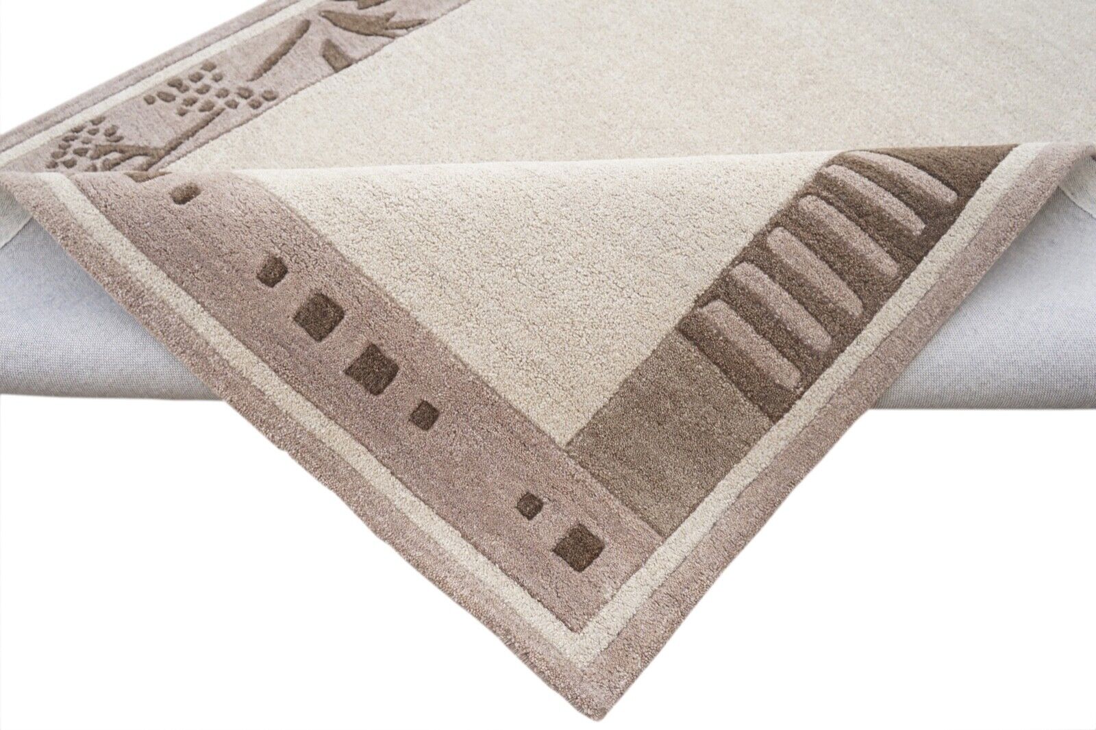 Teppich 100% Wolle Beige Braun 160X230 cm Natürliche Wolle Handgetuftet HT200u