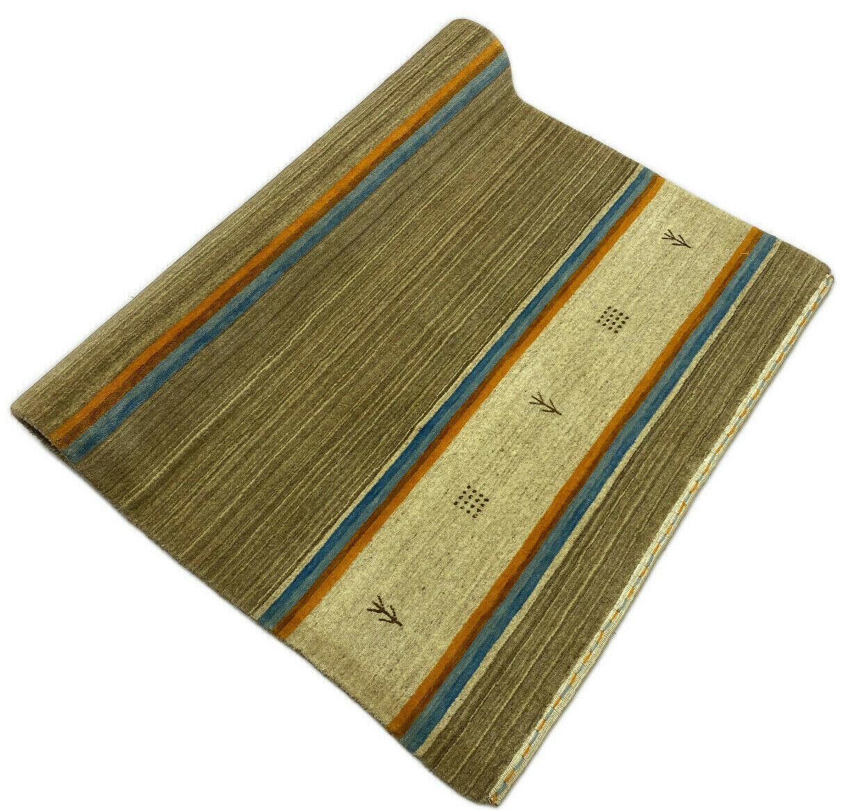 Teppich 100% Wolle Beige Orange Gabbeh Handgewebt 123x187 cm Naturwolle S106 rt