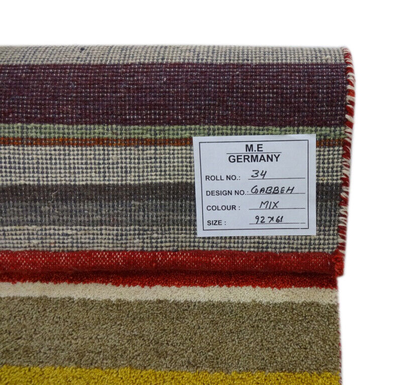 Gabbeh Teppich 61x92 cm Handgeknüpft  ~ 100% Wolle ~ Gold Rot Beige  M34