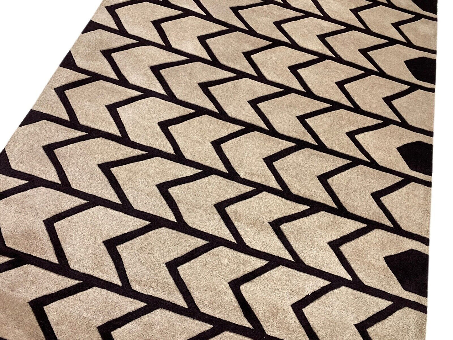 Orientteppich Schwarz Beige 100% Wolle Teppich Handgetuftet 150X240 CM D118