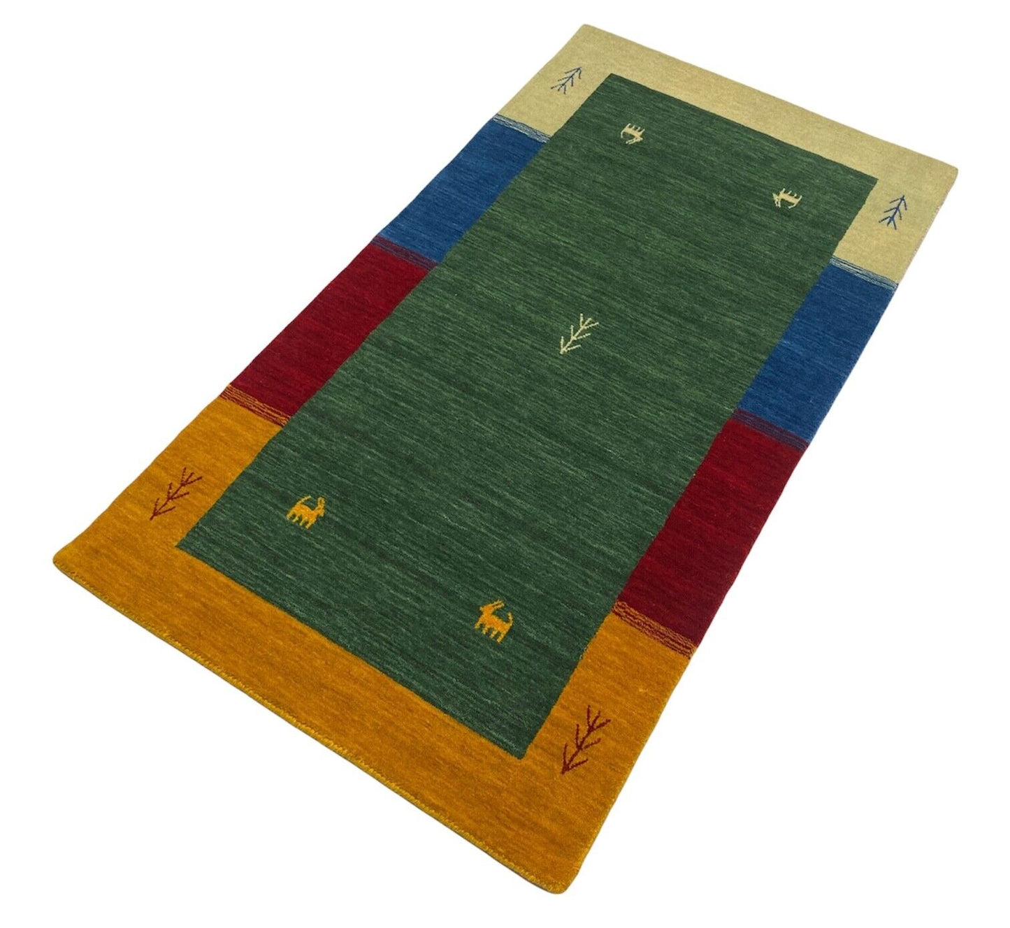 Gabbeh 90x160 cm Grün Teppich Handgewebt 100% Wolle Lori Debbich Home Deko Bunt