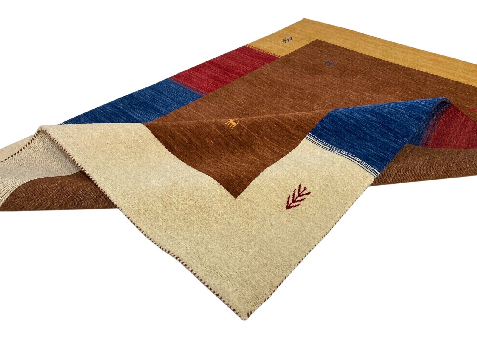 Gabbeh Teppich 100% Wolle 170x240 cm Braun Beige Rot Handgewebt Orientteppich