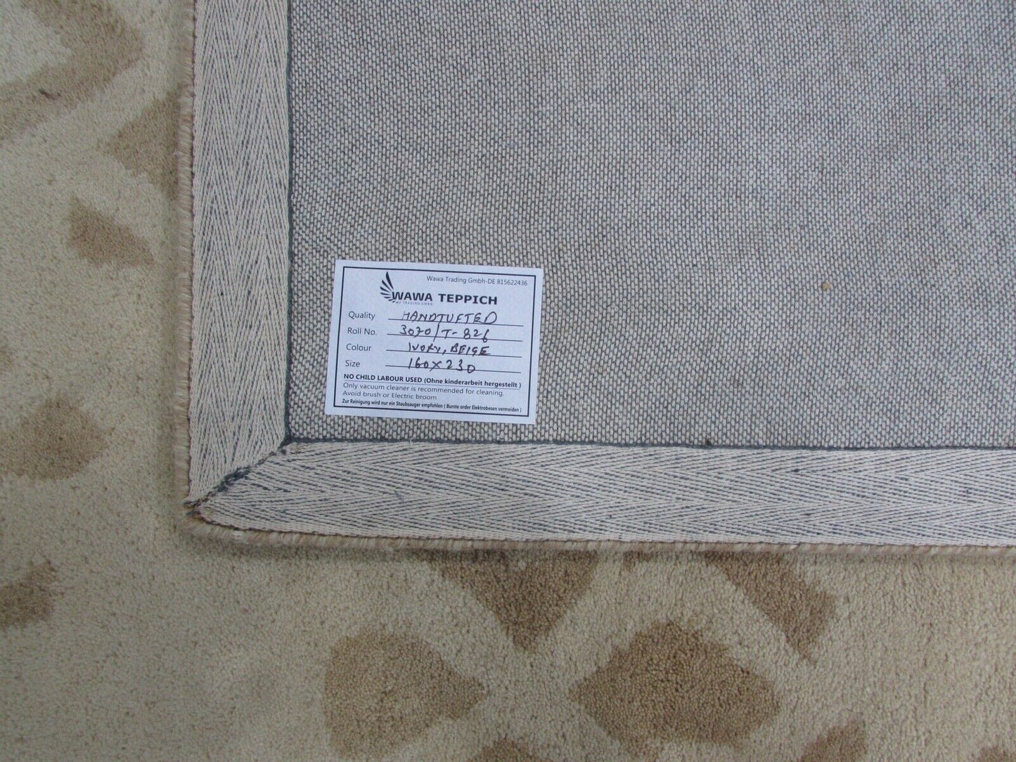 Wolle Teppich 100% Wolle Beige 160X230 cm Handarbeit Handgetuftet T826