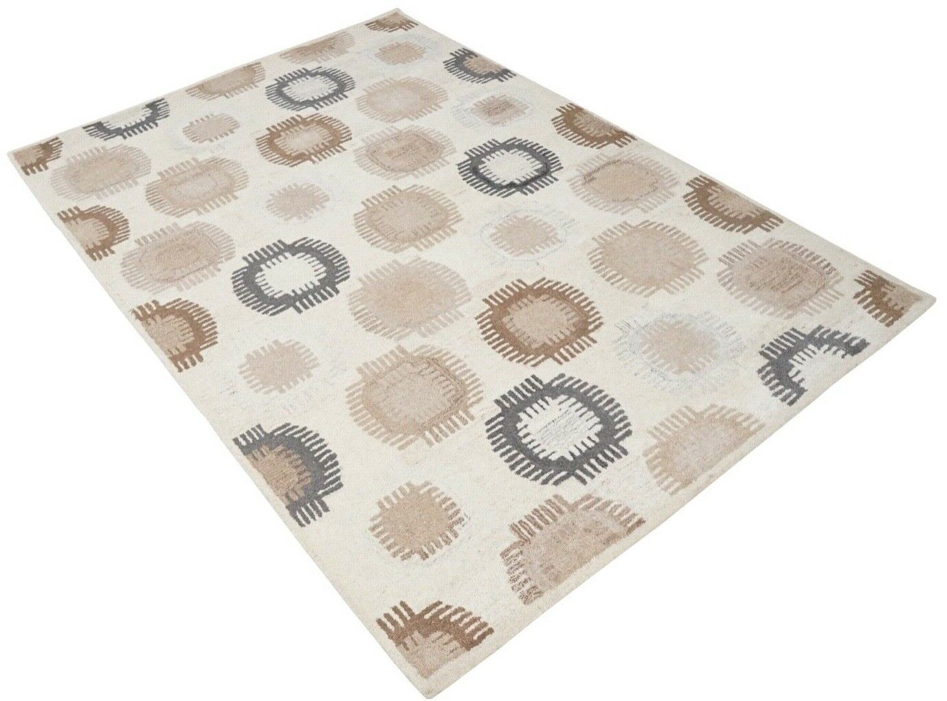 Beige Braun Grau Teppich 100% Wolle 160X230 cm Orientteppich Handgetuftet HT416