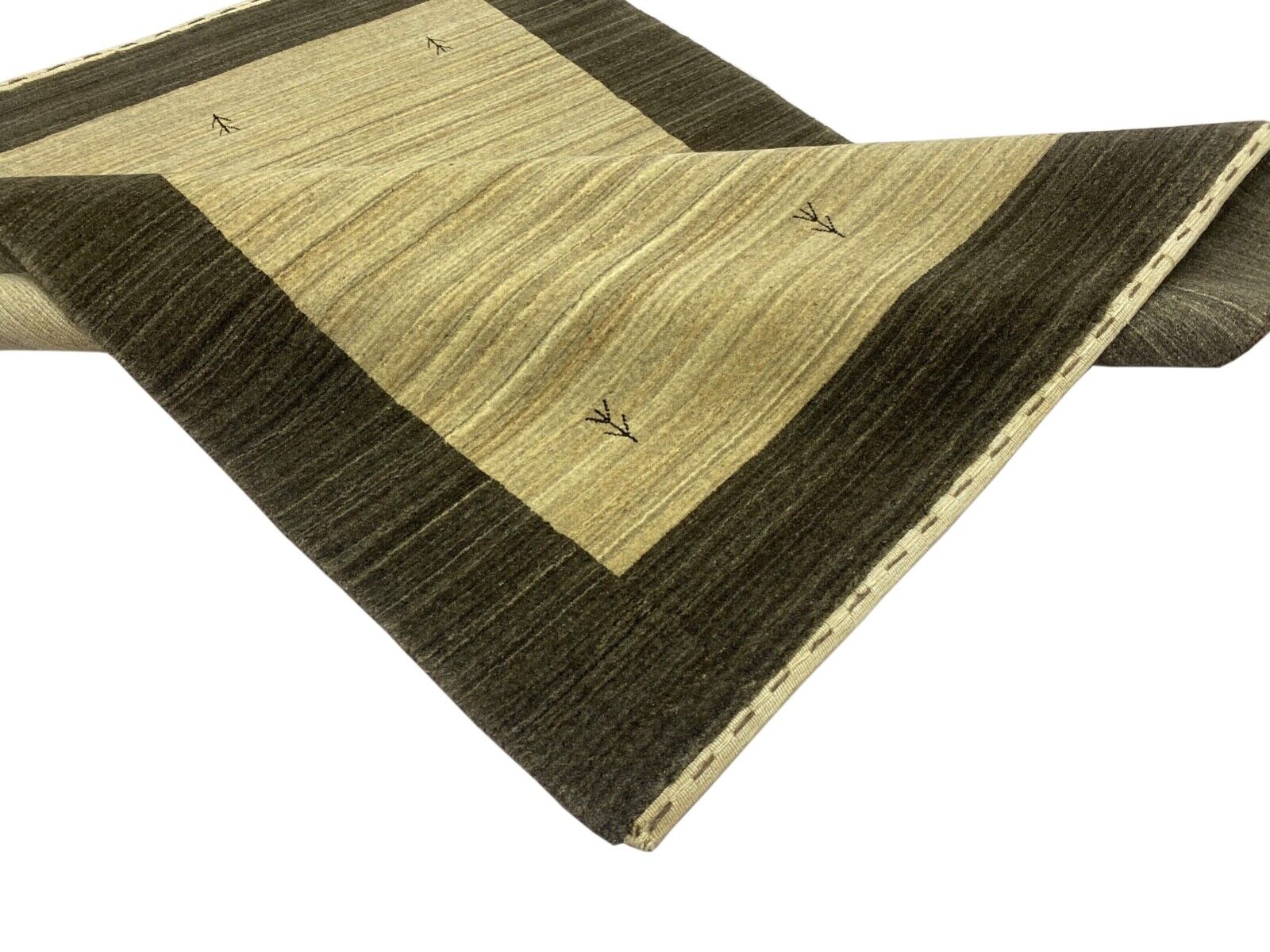 Teppich 100% Wolle Grau Beige Braun Gabbeh lori Handgewebt 125x177 cm S148