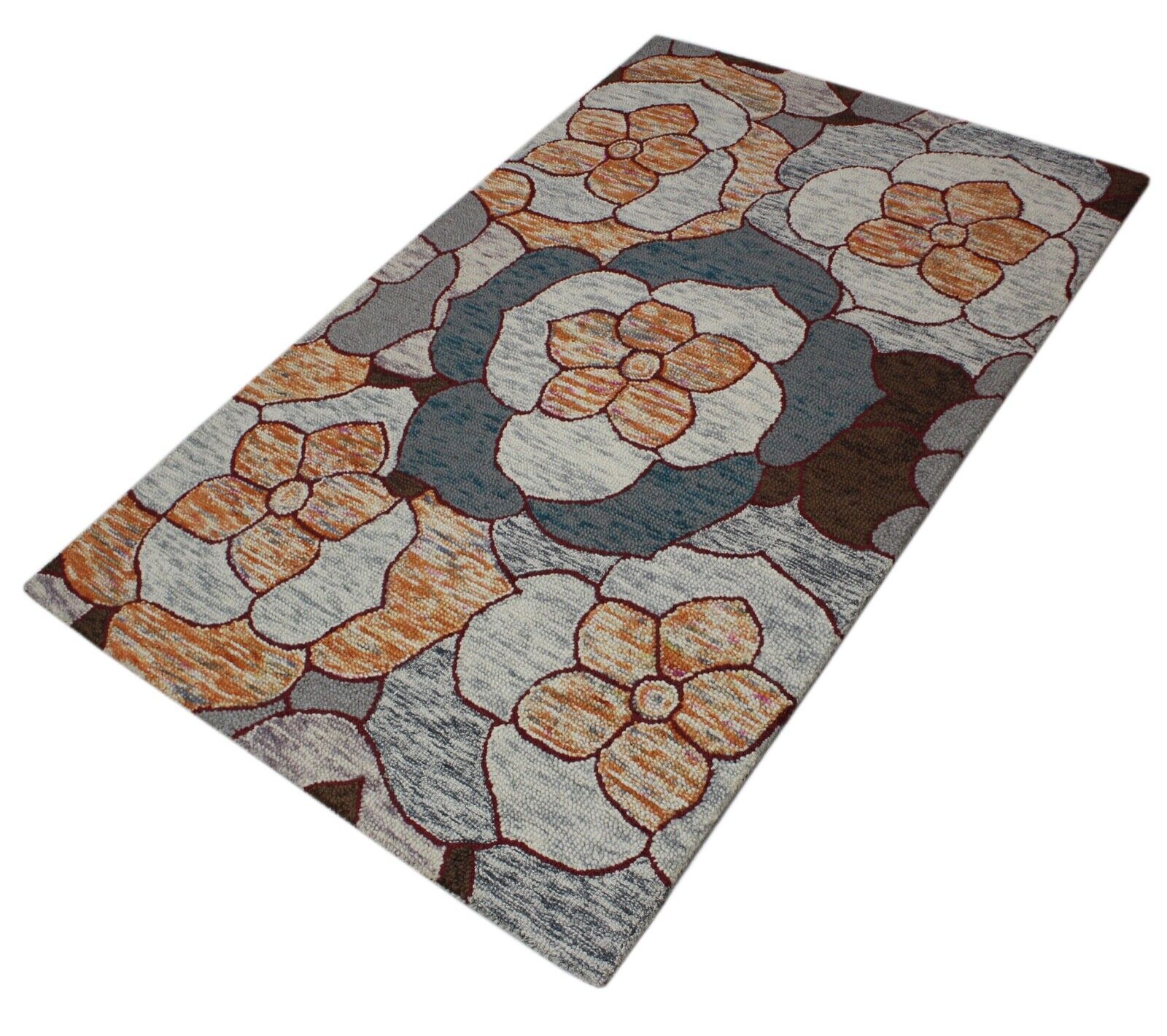 Grau Teppich 100% Wolle Orange Beige Orientteppich 150X240 cm Handgetuftet MH956