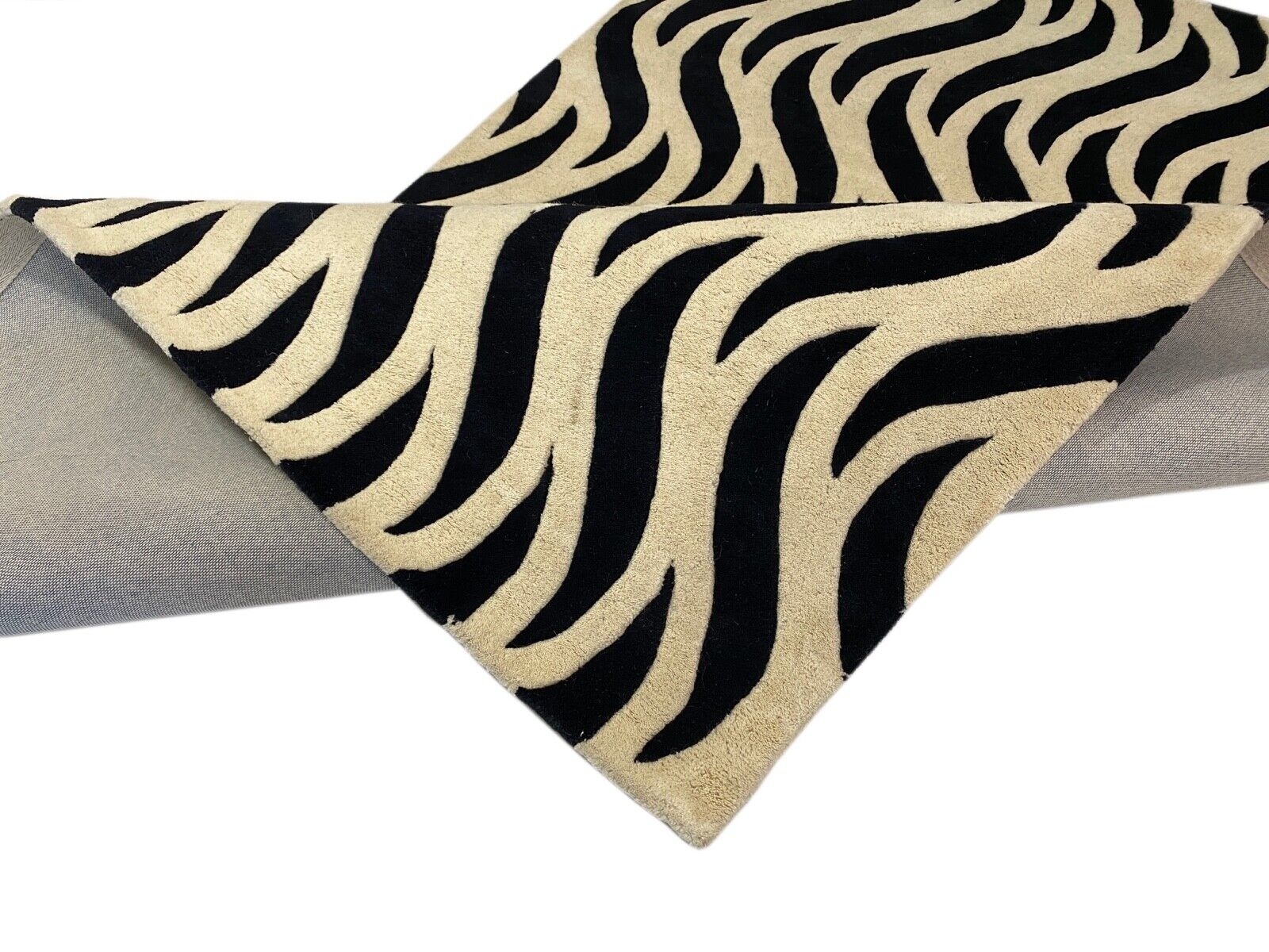 Schwarz Beige Teppich 100% Wolle Orientteppich Handgetuftet 155X245 CM D-124