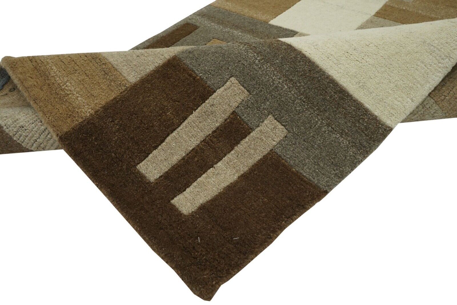 Nepal Teppich 100% Wolle Handgeknüpft Beige Braun Grau Orient 90x160 cm N-771