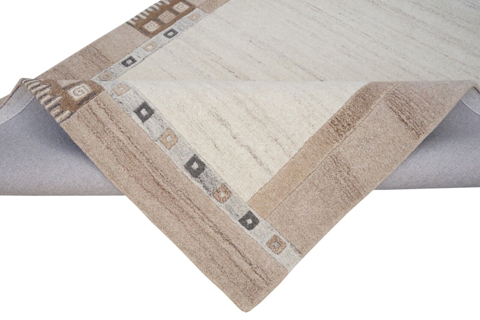 Teppich 100% Wolle Biege Grau Braun 160X230 cm Orientteppich Handgetuftet HT363