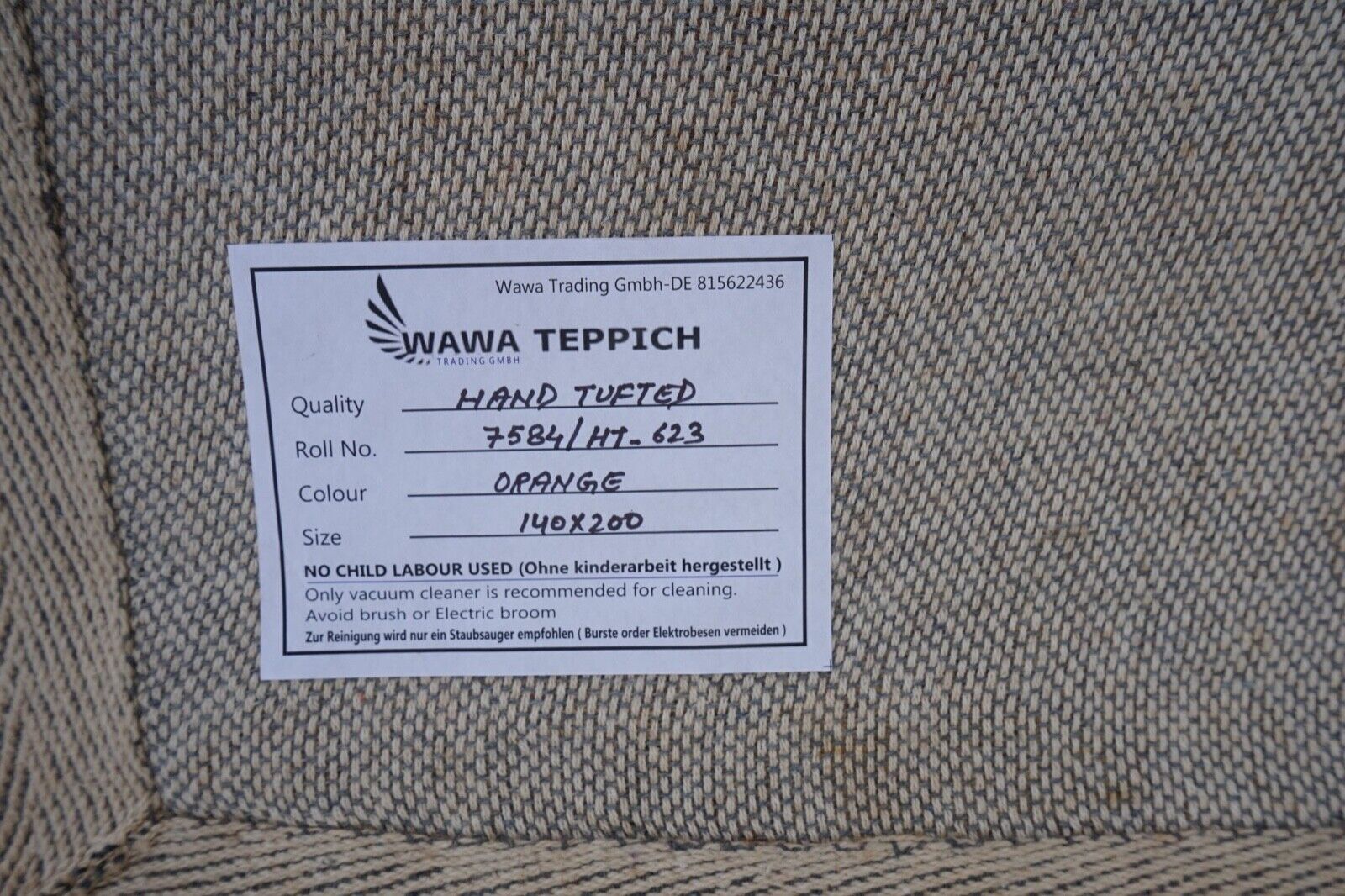 Orange 140X200 cm Teppich 100% Wolle Orientteppich Handgetuftet HT623