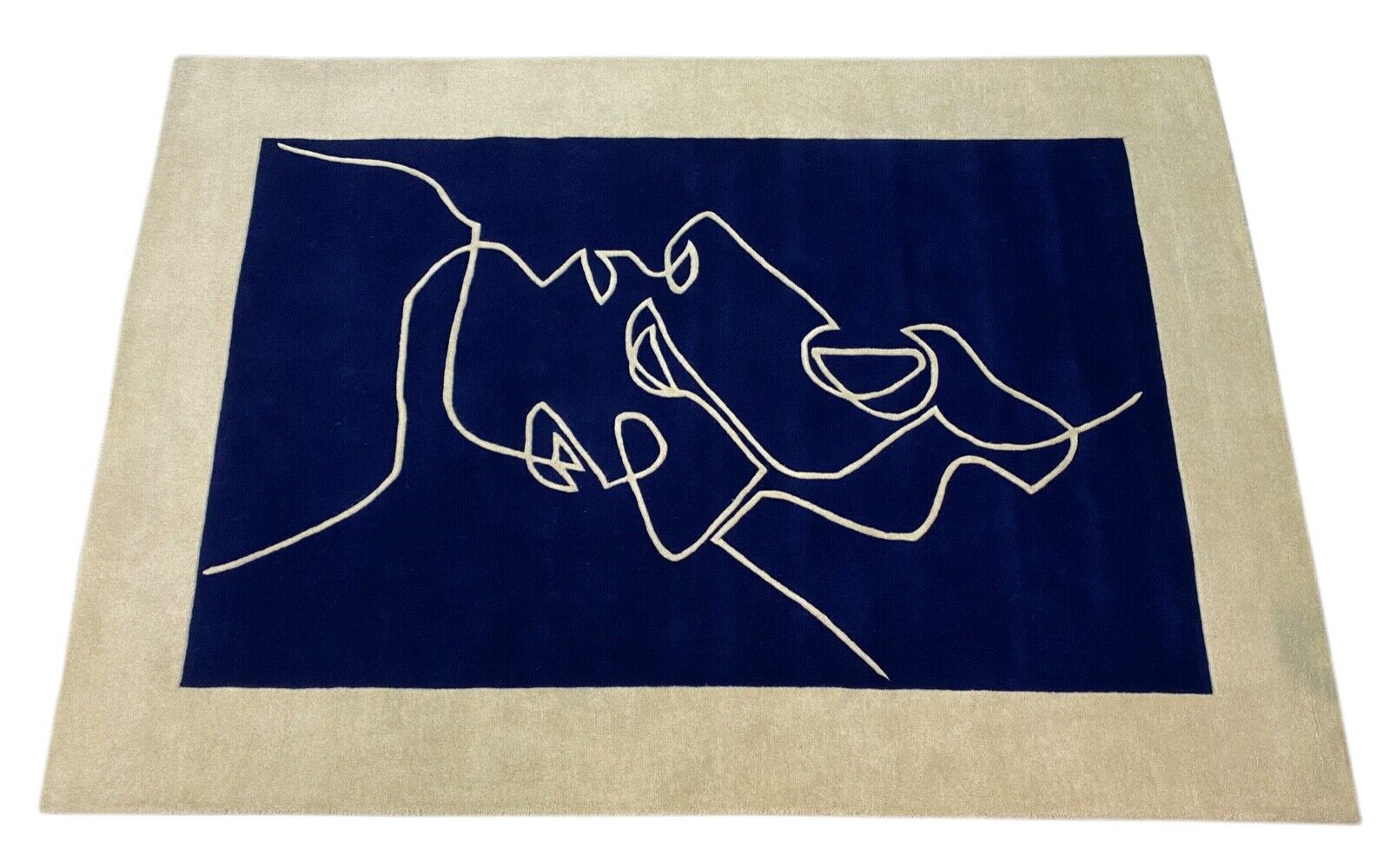 Blau Beige Teppich 170X240 CM 100% Wolle Handarbeit  Orientteppich