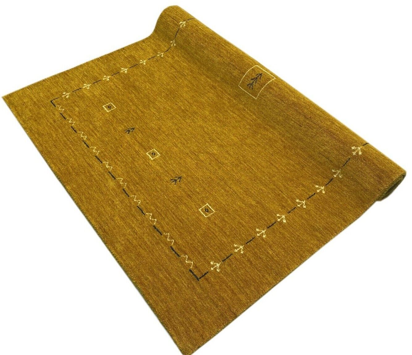 Wohnzimmer Gold Gabbeh Teppich 100% Wolle 170x240 cm Orient Handgewebt W2