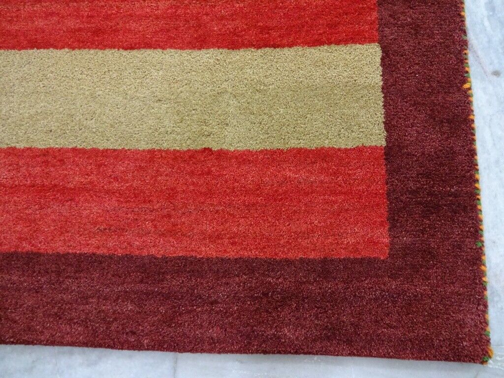 Gabbeh Teppich Handgeknüpft 100% Wolle Rot Gold Orientteppich 123X182 CM M107
