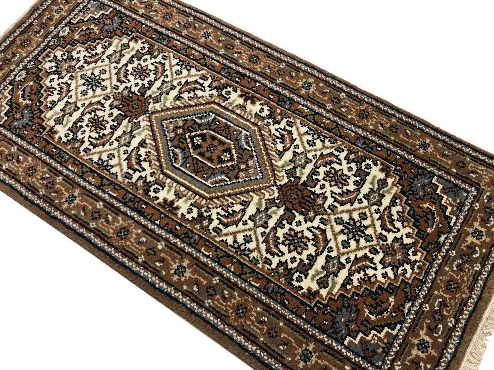 Tappeto orientale 70x140 cm, annodato a mano, 100% lana, marrone/crema, tappeto Bidjar