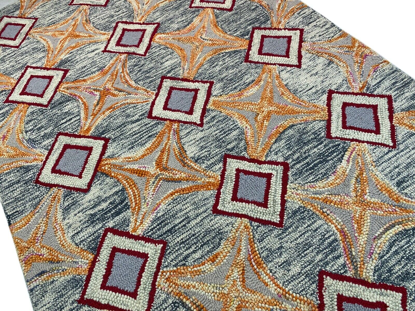 Designer Teppich Orange Beige Rot Grau 100% Wolle Handarbeit 150X240 CM MH925