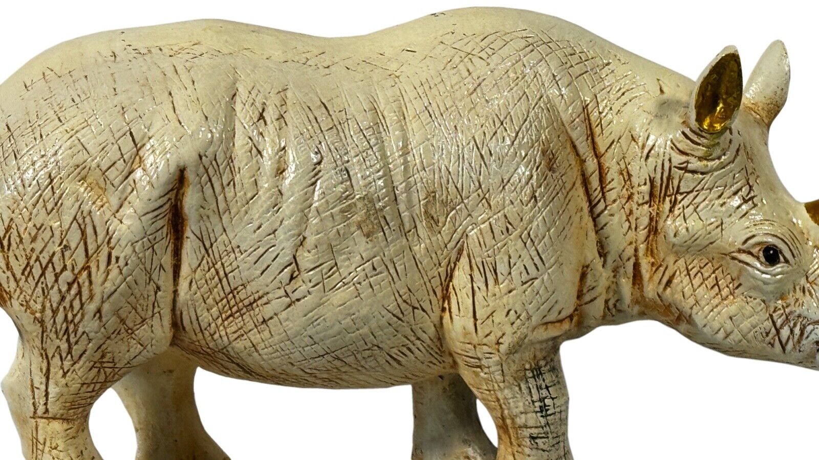 Deko Skulptur Handgefertig Nashornskulptur Figur STATUE Gold Aluminiumsockel