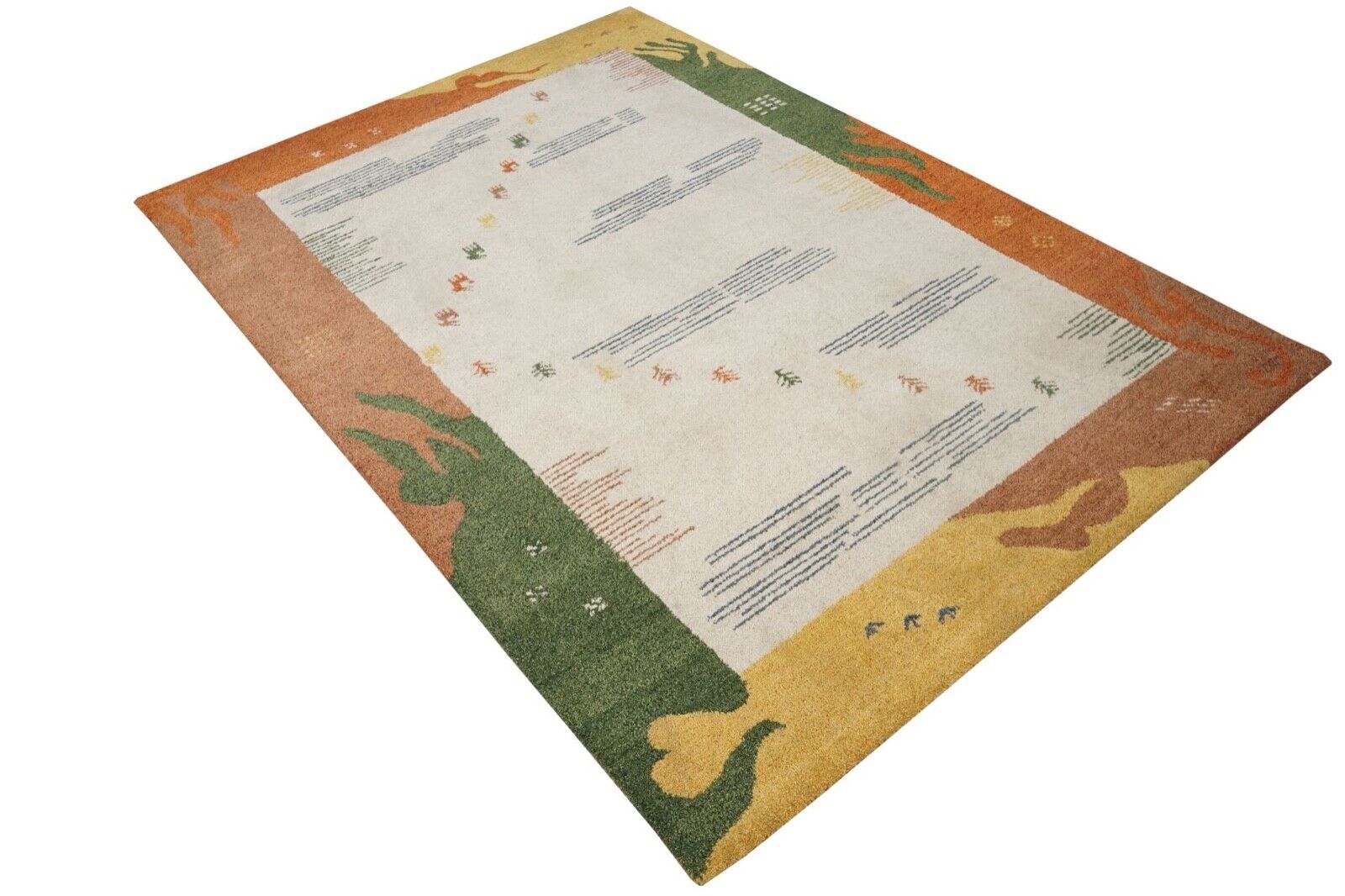 Teppich 100% Wolle Beige Orange Grün 160X230 cm Orientteppich Handgetuftet HT396