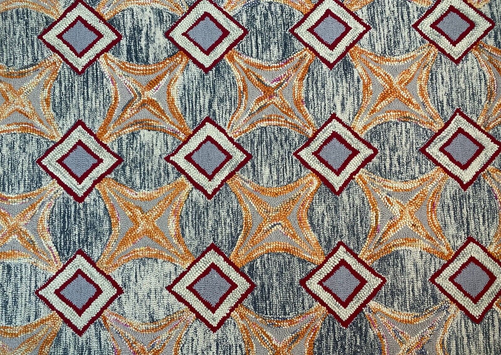 Designer Teppich Orange Beige Rot Grau 100% Wolle Handarbeit 150X240 CM MH925