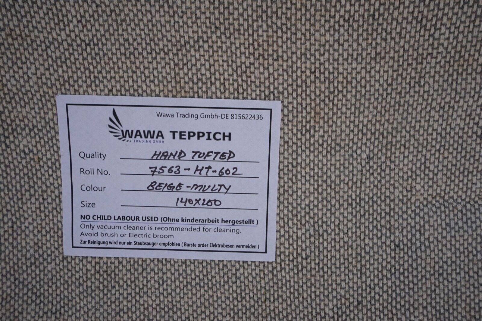 Beige Brown 140x200 cm Rug 100% Wool Oriental Rug Hand-Tufted HT602