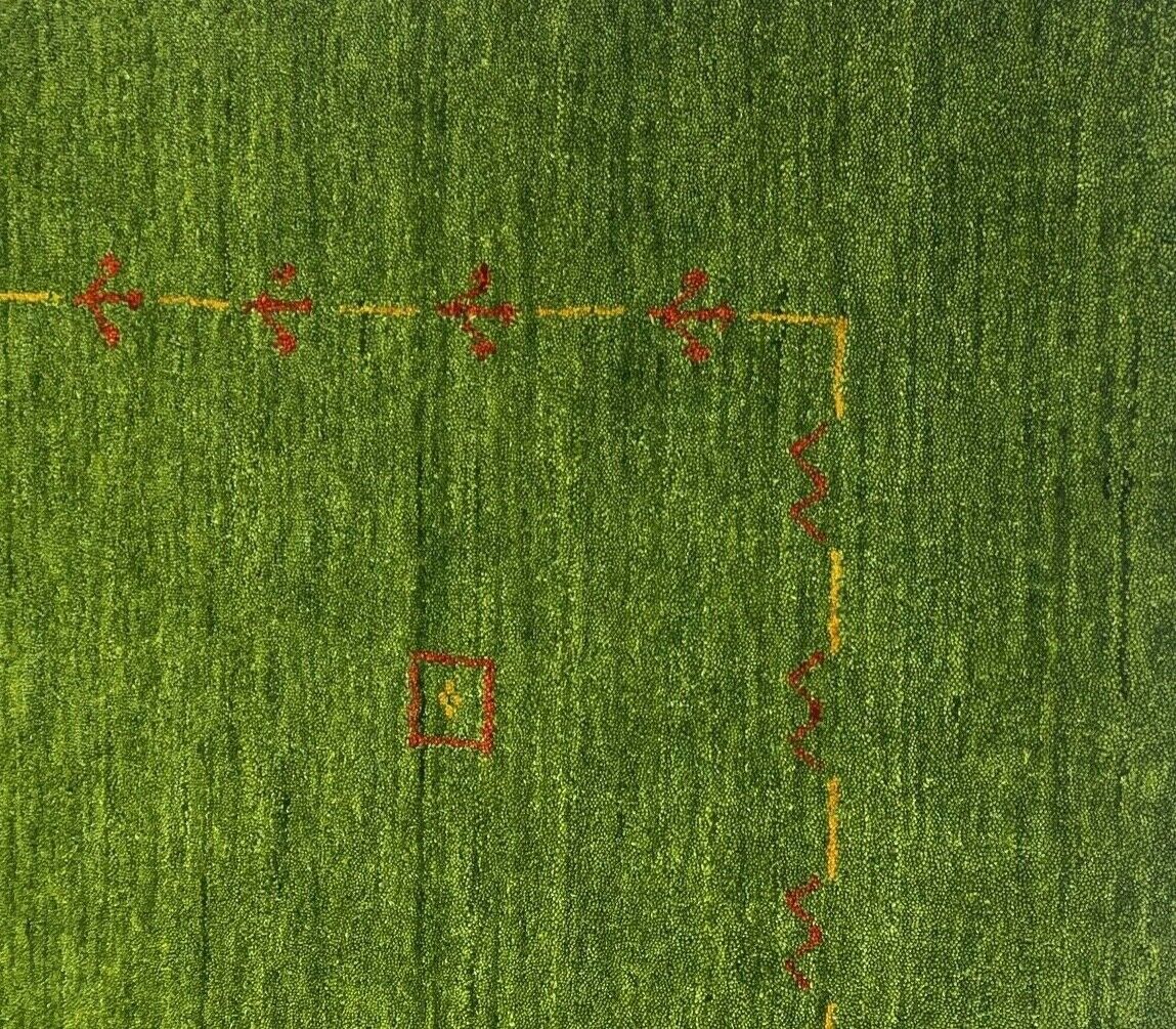 Groen Gabbeh-tapijt, 100% wol, 170x240 cm, woonkamer, oosters, handgeweven, W4