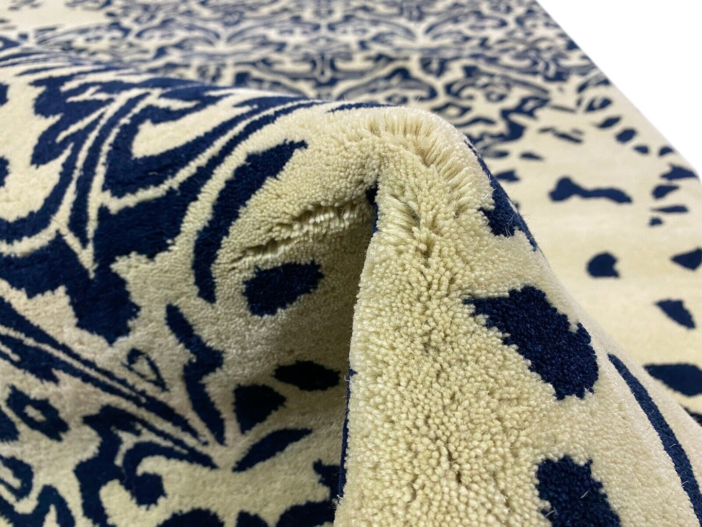 Beige Blau Teppich 100% Wolle 160X230 CM Orientteppich Handgetuftet Debbich