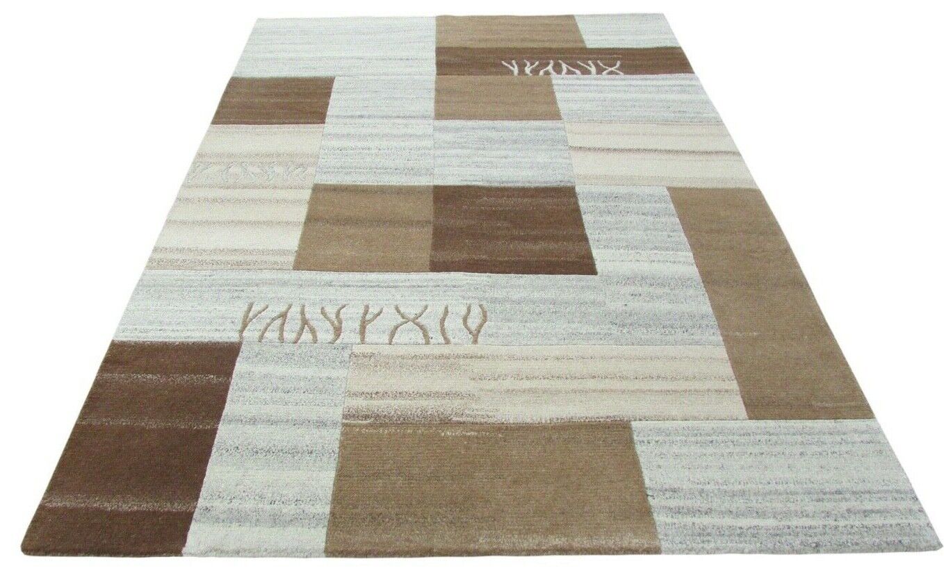 Orientteppich Nepal Teppich Handgeknüpft Braun Grau 100% Wolle 160x230 cm N-31