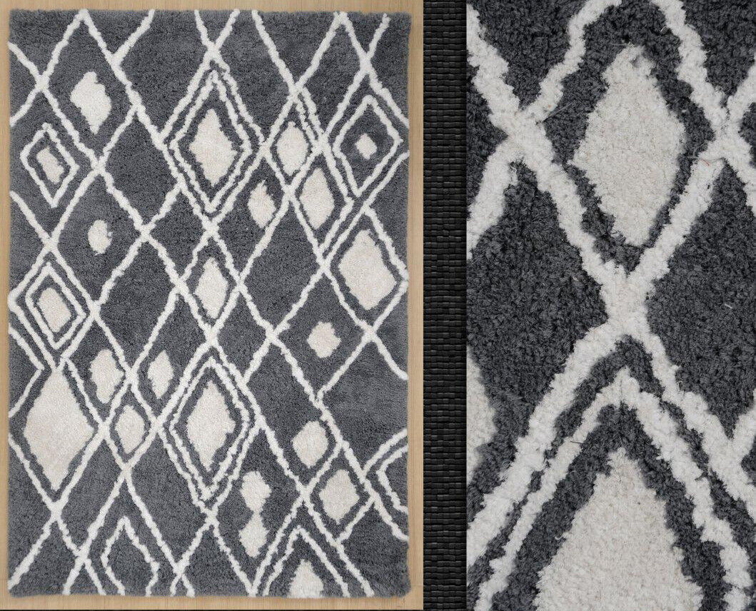 Teppich Grau Weiß Orientteppich 90X160 CM Handarbeit 100% Polyester