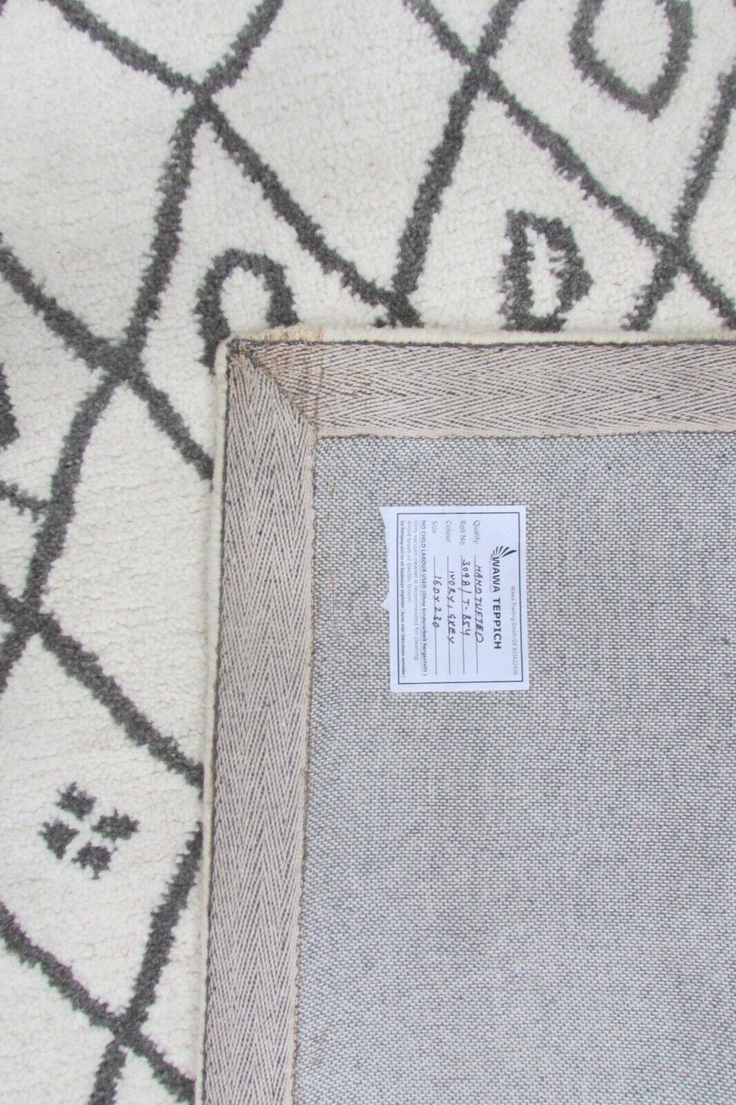 Wohnzimmer marokko Design Handgetuftet Teppich 100% Wolle Béžová Šedá 160X230 cm