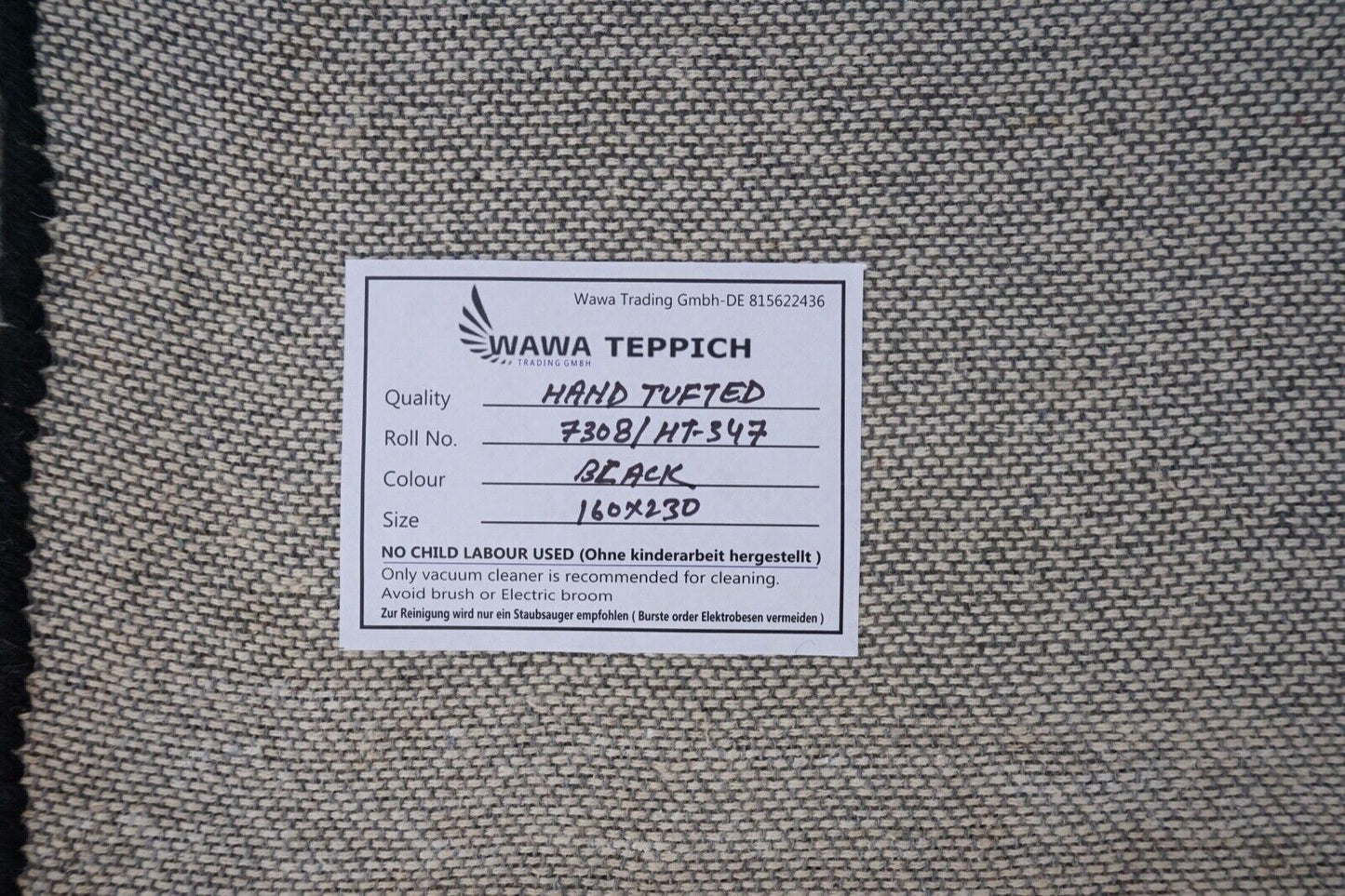 Teppich 100% Wolle Schwarz DunkelBlau 160X230 cm Handgetuftet Orient HT347u