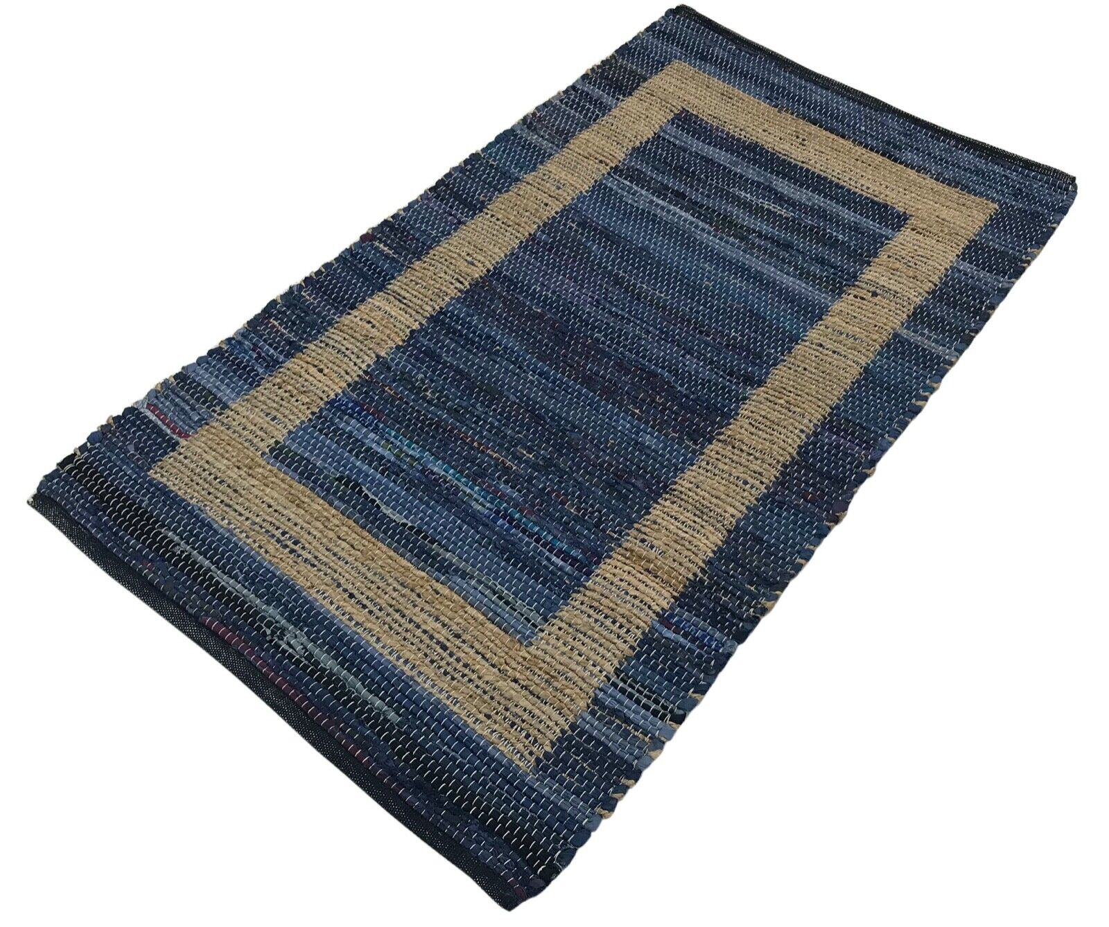 Kilim Teppich 90x160 cm Chindi Durry Dhurrie Baumwolle Jute Beidseitig Nutzbar