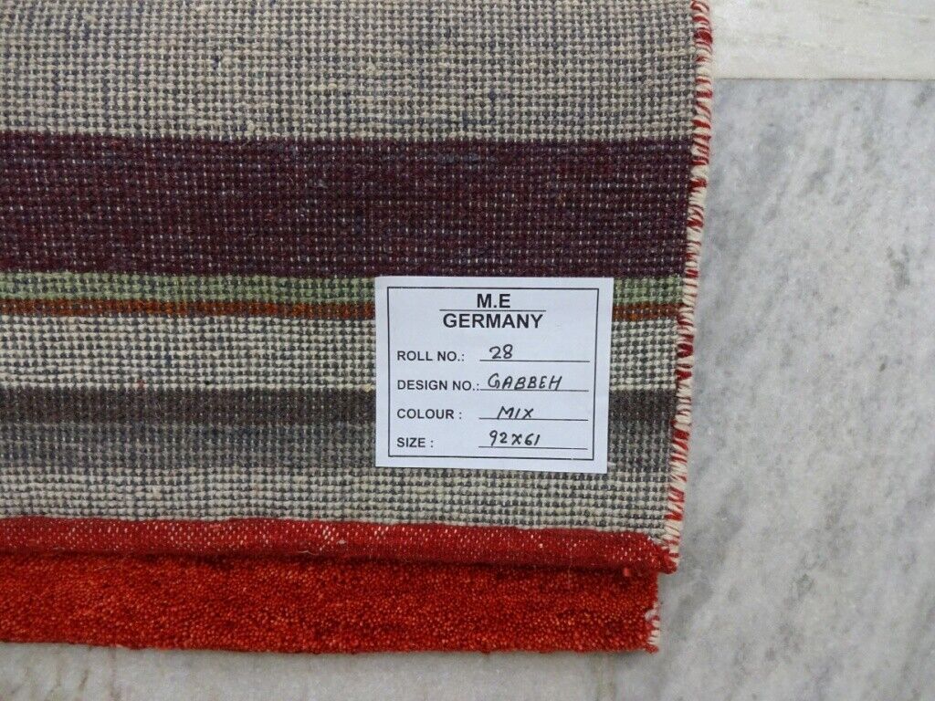 Gabbeh Rug 61x92 cm Hand-knotted ~ 100% Wool ~ Red Beige Gold Blue M28 