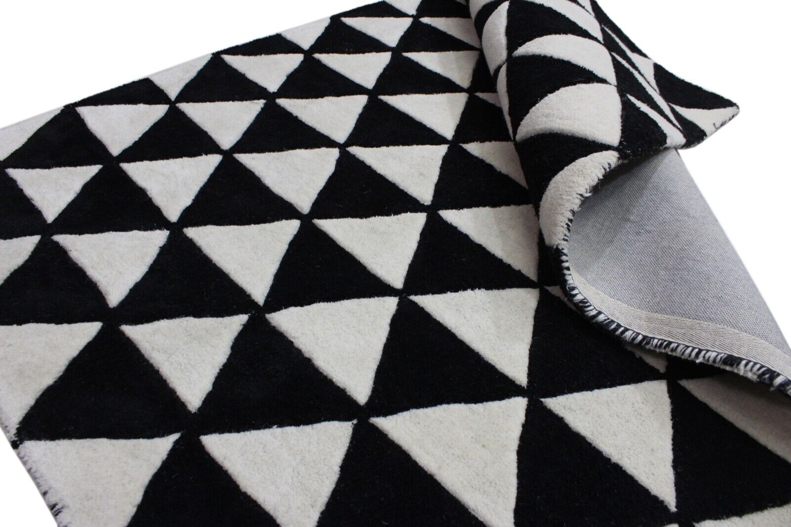 Alfombra 100% lana beige y negra, 120 x 180 cm, hecha a mano, con mechones a mano ME2