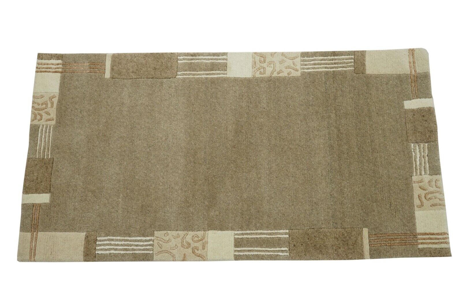 Taupe Nepal Teppich 70x140 cm Handgeknüpft 100% Wolle Orientteppich N768
