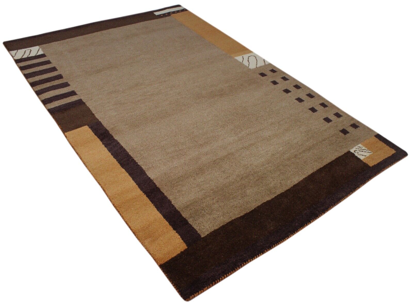 Tappeto Gabbeh 100% lana beige marrone tappeto orientale annodato a mano 153X235 cm
