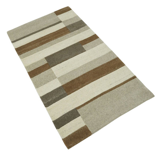 Nepal Teppich Handgeknüpft Grau Beige Braun 90X160 cm Wolle Orientteppich N769