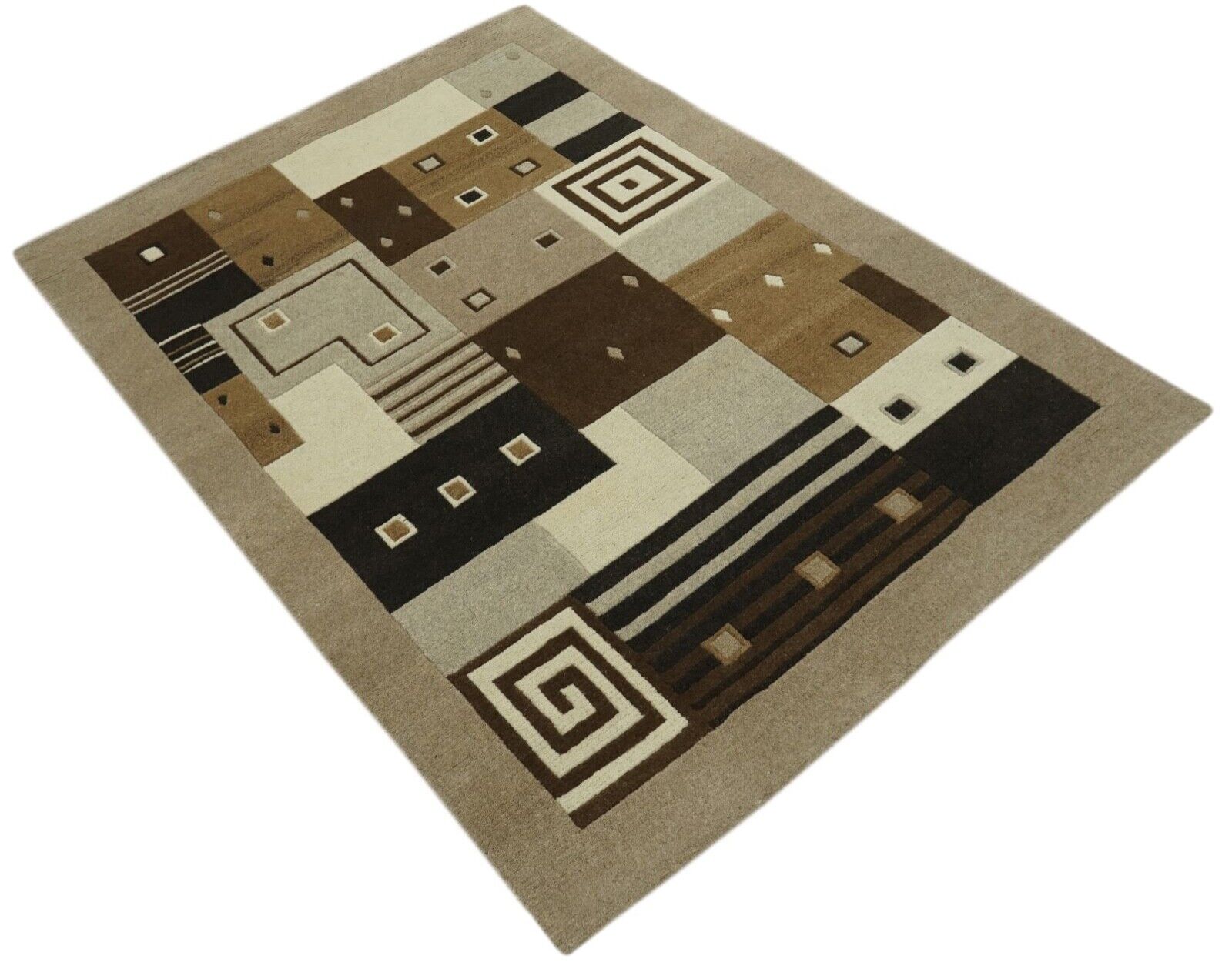 Nepal Teppich Handgeknüpft 100% Wolle Braun Beige Grau 140X197 cm N774