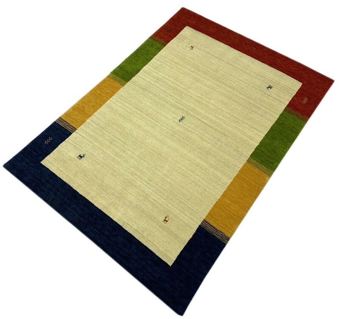 Wohnzimmer Gabbeh Teppich 100% Wolle 170x240 cm Beige Handgewebt WR80