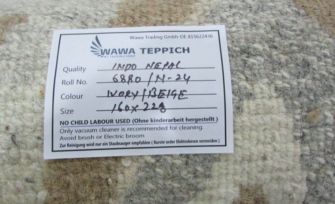 Nepal Teppich Handgeknüpft Beige Braun 100% Wolle Orientteppich 160x228 cm N-24