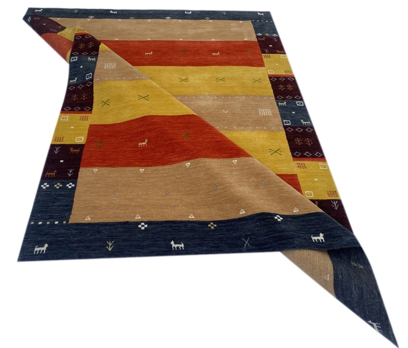 Teppich 100% Wolle 200x300 cm rot Gold Terrakott Handgewebt Gabbeh Orientteppich