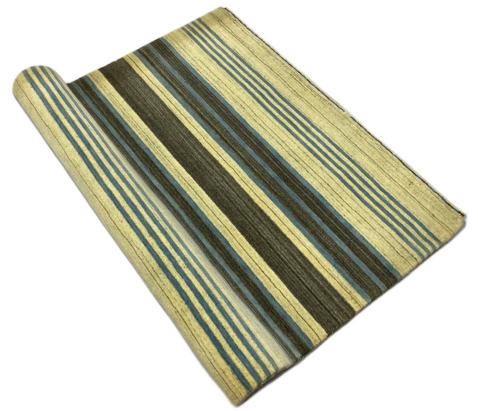 Teppich Gabbeh Beige Grau Blau 100% Wolle loom lori Handgewebt 129x182 cm S14