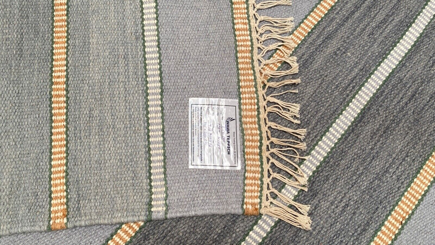 Handgewebt Mint Grün Grau Kilim Teppich 100% Wolle Durry Kelim 140x200 CM k500